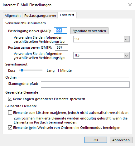 Gmail IMAP E-Mail-Konto in Outlook