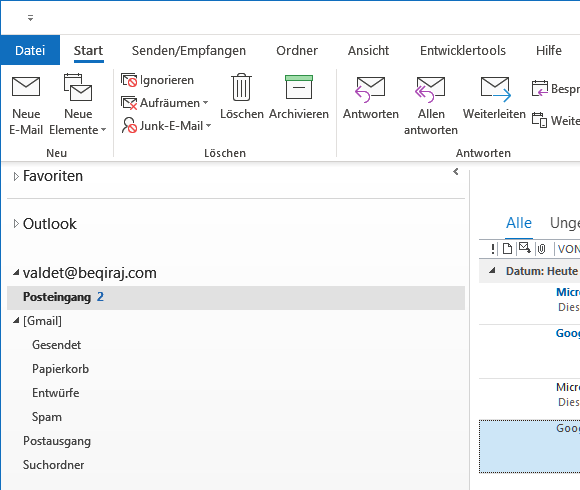 Gmail in Outlook 2016