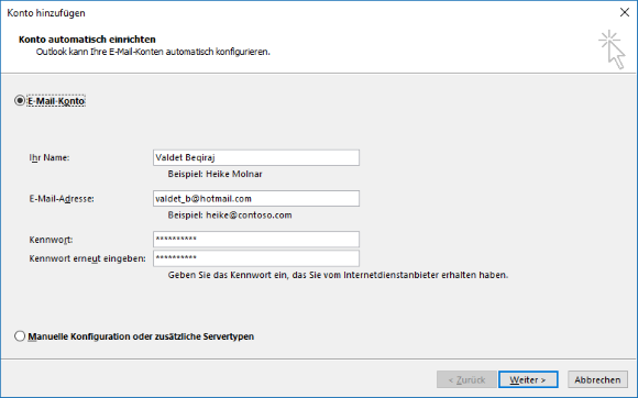 Hotmail E-Mail-Konto in Outlook hinzufügen