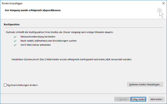 Hotmail E-Mail-Konto in Outlook hinzufügen