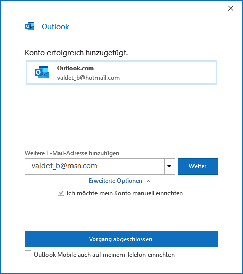 Outlook.com in Outlook 2019 hinzufügen