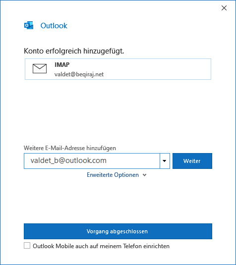IONOS IMAP E-Mail-Konto in Outlook 2019