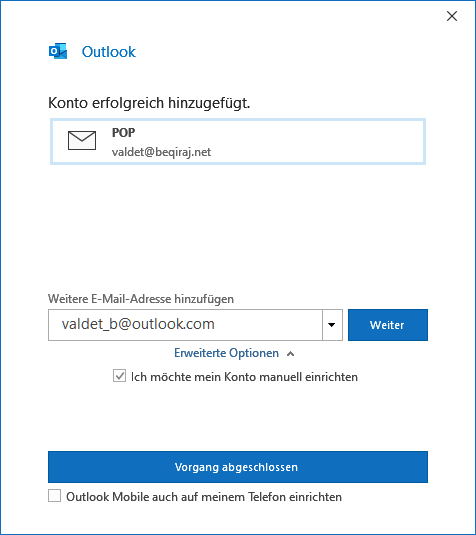 IONOS POP3 E-Mail-Konto in Outlook 2019