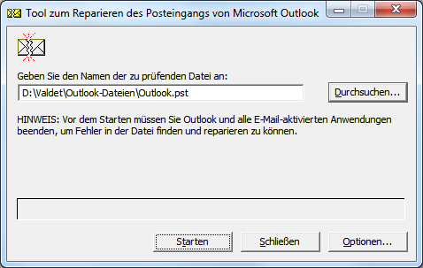 Outlook 2013 PST-Datei reparieren