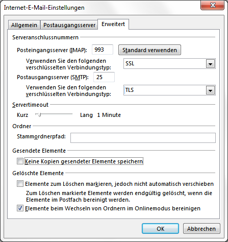 Outlook.com IMAP E-Mail-Konto in Outlook hinzufügen
