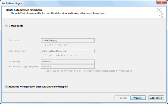 Outlook.com E-Mail-Konto in Outlook hinzufügen